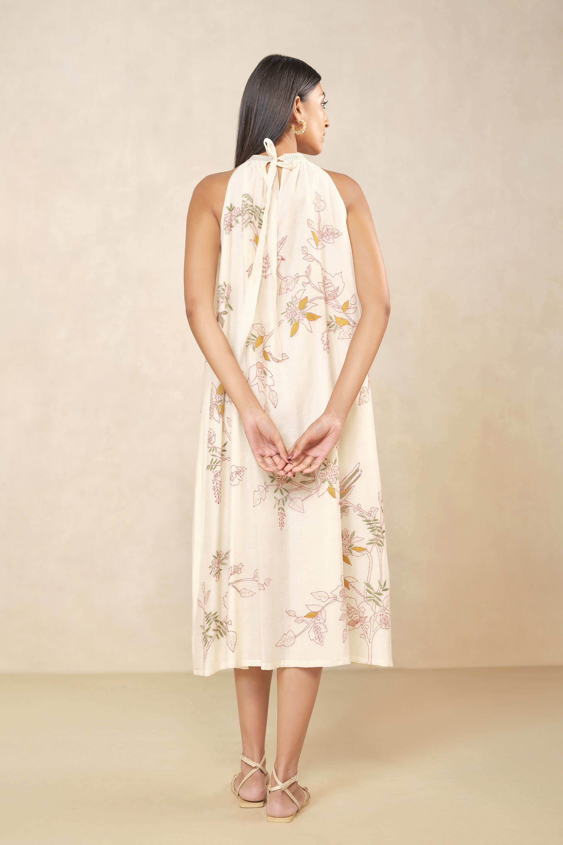 Haiku Hand-embroidered Kantha Mul Dress - Ivory